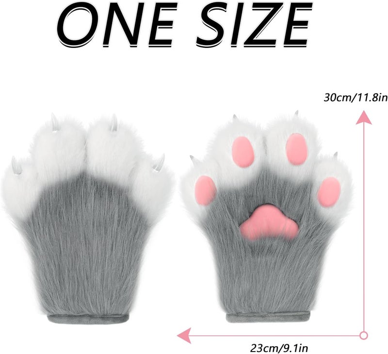 hbbhml Faux Fur Plush Furry Cat Claw Gloves Fursuit Animal Fox Paws Mittens Halloween Cosplay Costume Accessories for Adult - Image 3